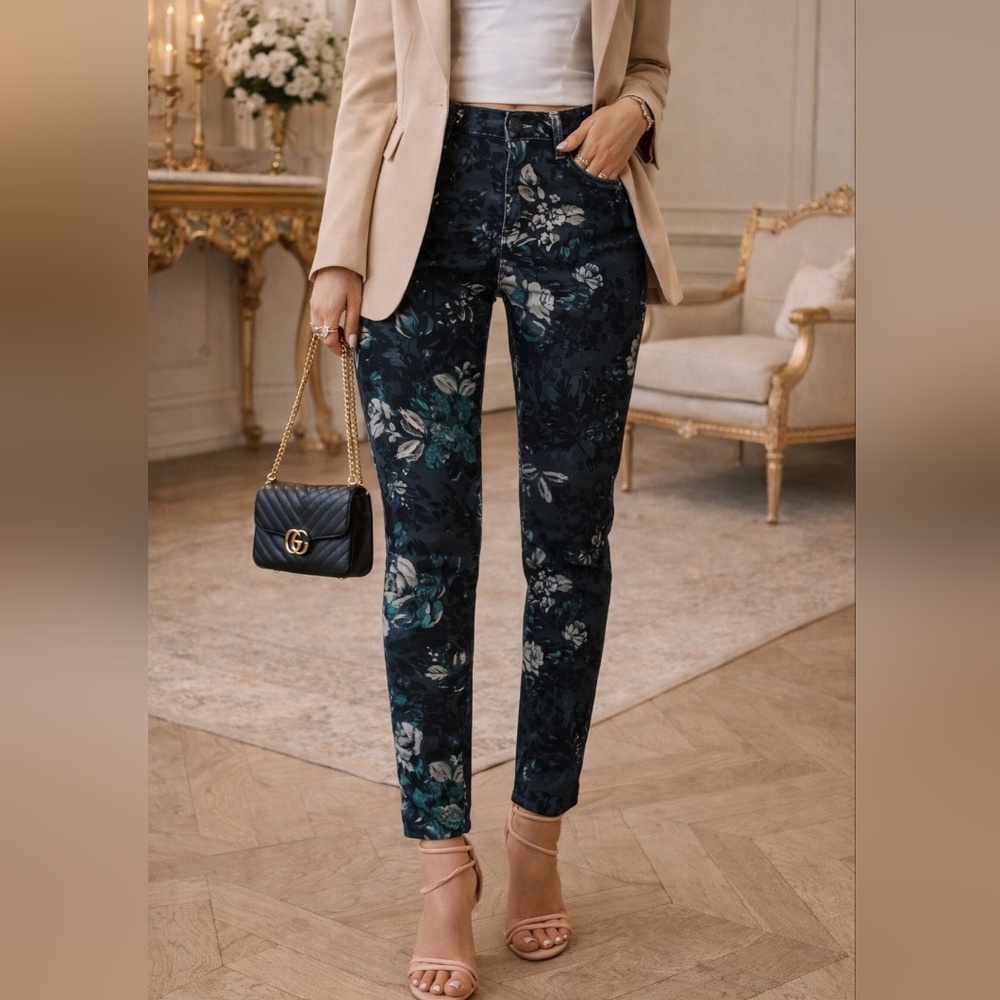 Gap Jeans Size 0 XSmall XS Stretch Skinny Pants Slim Floral Velvet Leggings GAP